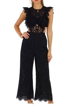 Nightcap Clothing Apron Jumpsuit in Black size 2/S Eyelet Flutter Sleeve
